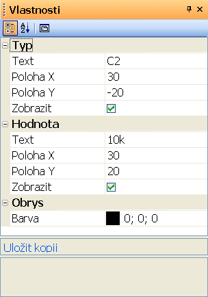 vlastnosti značky v panelu Vlastnosti