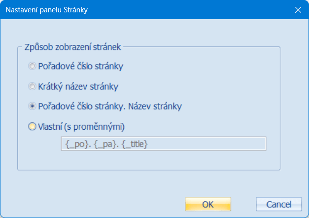 Nastavení panelu stránky