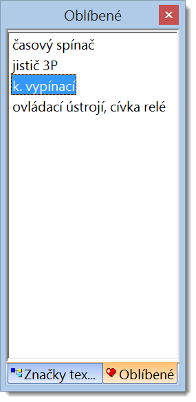 panel Oblíbené značky