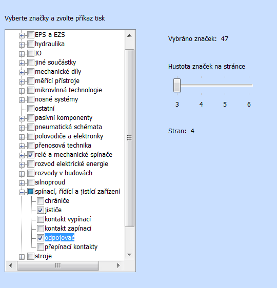 tisk elektrotechnických značek