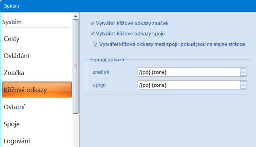karta 'Křížové odkazy'